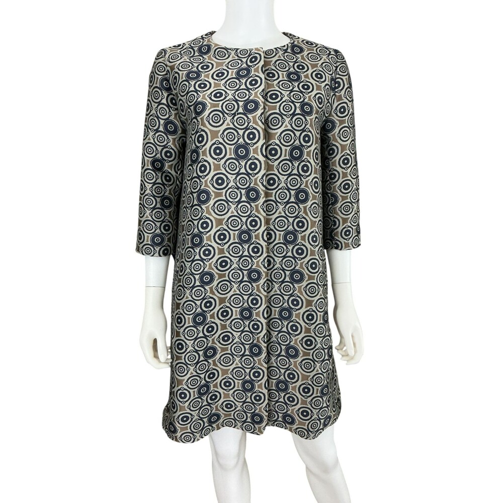 'S Max Mara Jacket Dress Size 8 Geometric Print 3/4 Sleeve Jacquard Button Front